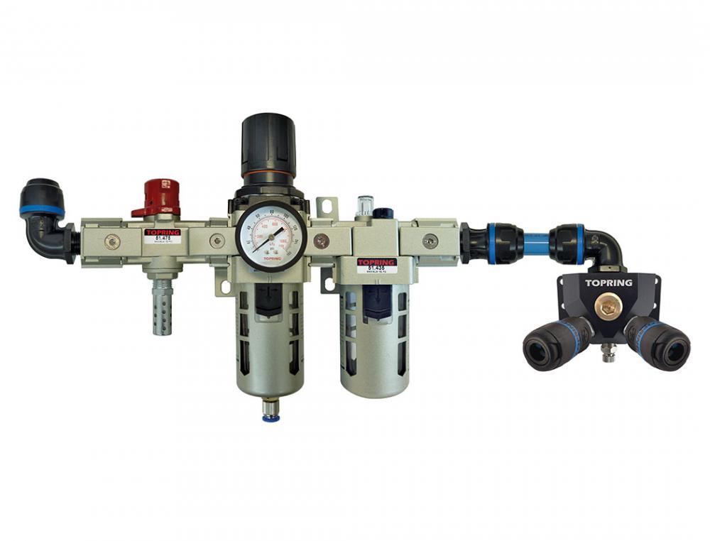 Unité combinée FRL avec distributeur et 2 raccords en composite 1/4 industriel pour 25 mm S08