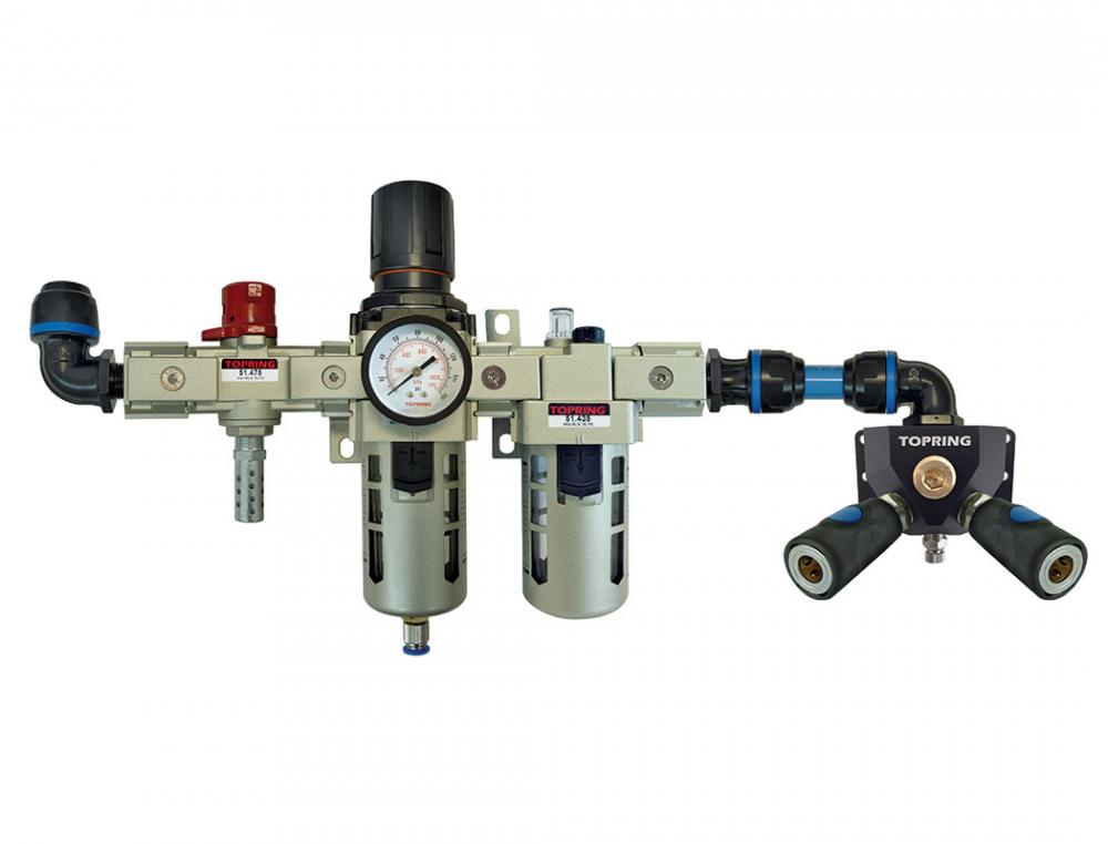 UnitÃ© combinÃ©e FRL avec distributeur et 2 raccords en composite 1/4 industriel pour 25 mm S