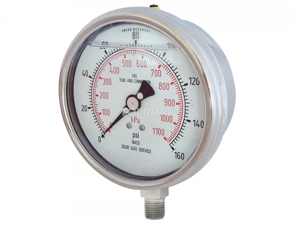 Manomètre en inox avec glycérine 4 po 0 à 160 PSI