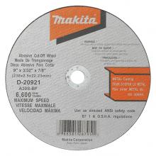 Makita D-20921 - Meules à tronçonner 9" x 3/32" x 7/8" - Type 1