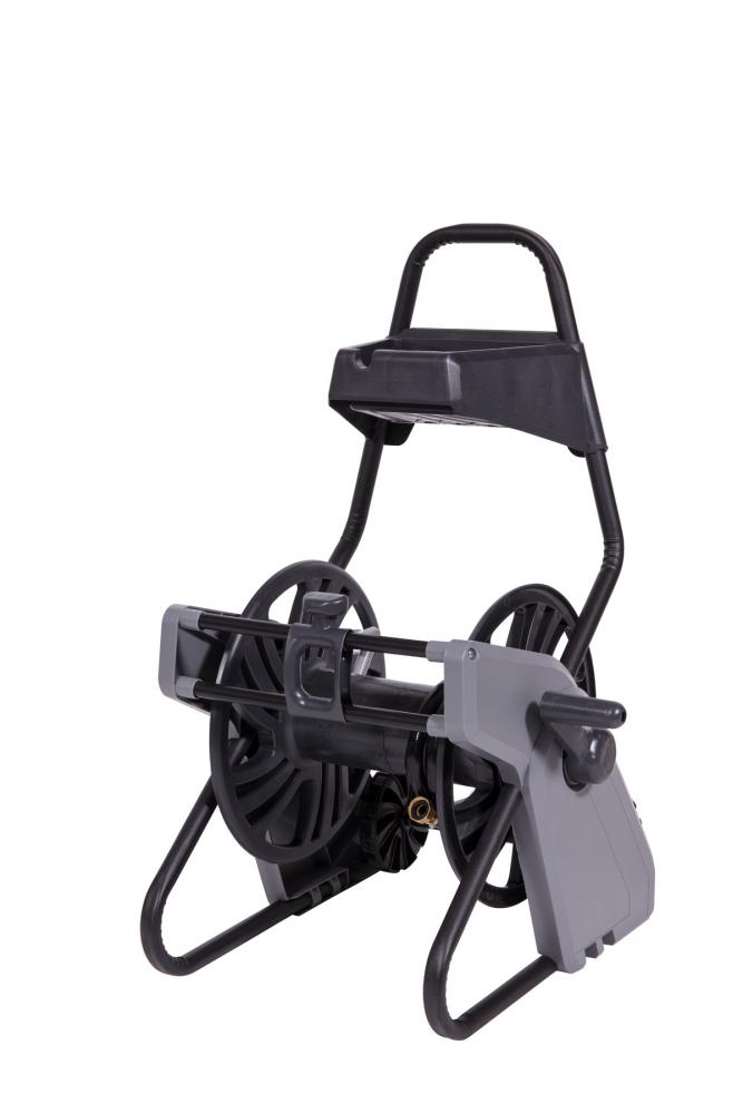 Hose reel, cart, gray and black,Never Leak, hose guide, storage basket. 225&#39; capacity, Garant