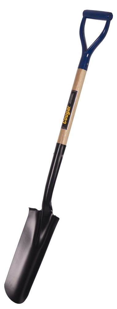 Drain spade 14&#34;, fw steps, wood hdle, dh, cougar
