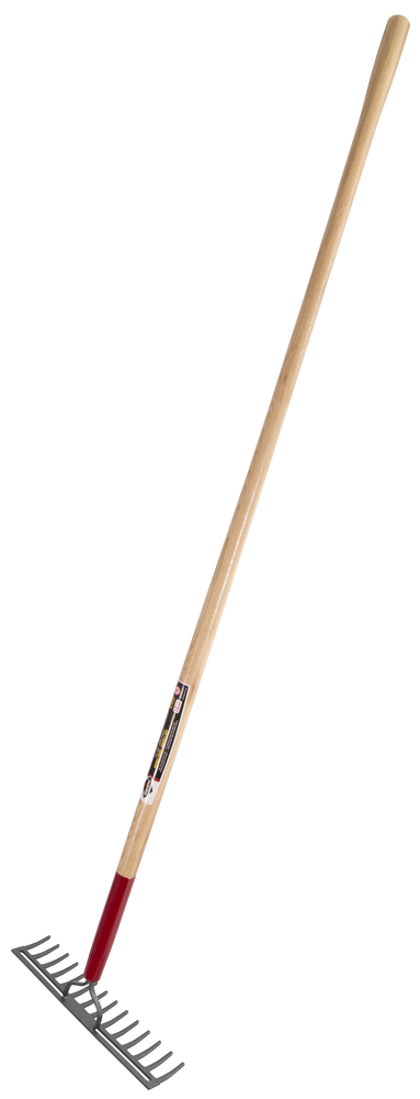 Level rake, double back, 14 tines, wood handle