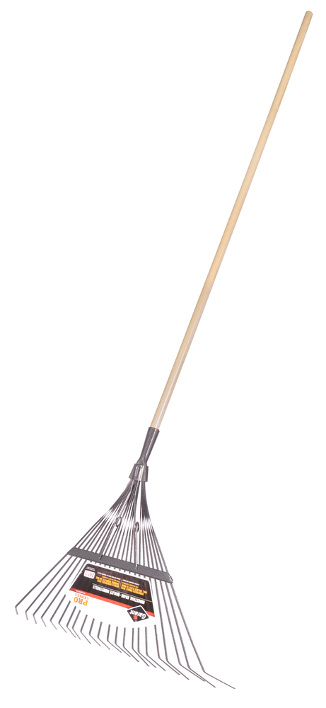 Springback lawn rake, 22 tines, industrial grade, wood handle