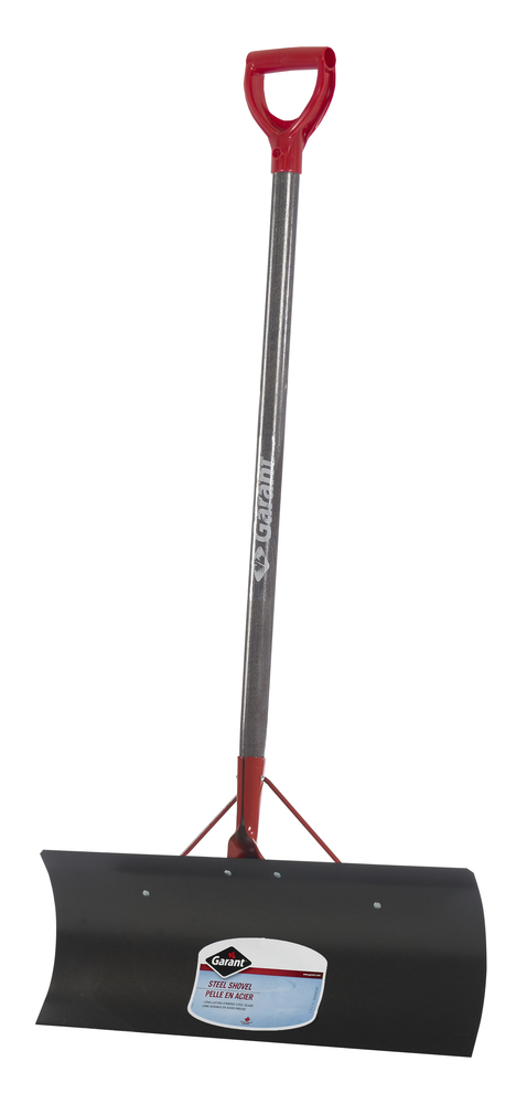 Snow pusher, 24&#34; steel blade, wood handle, D-grip