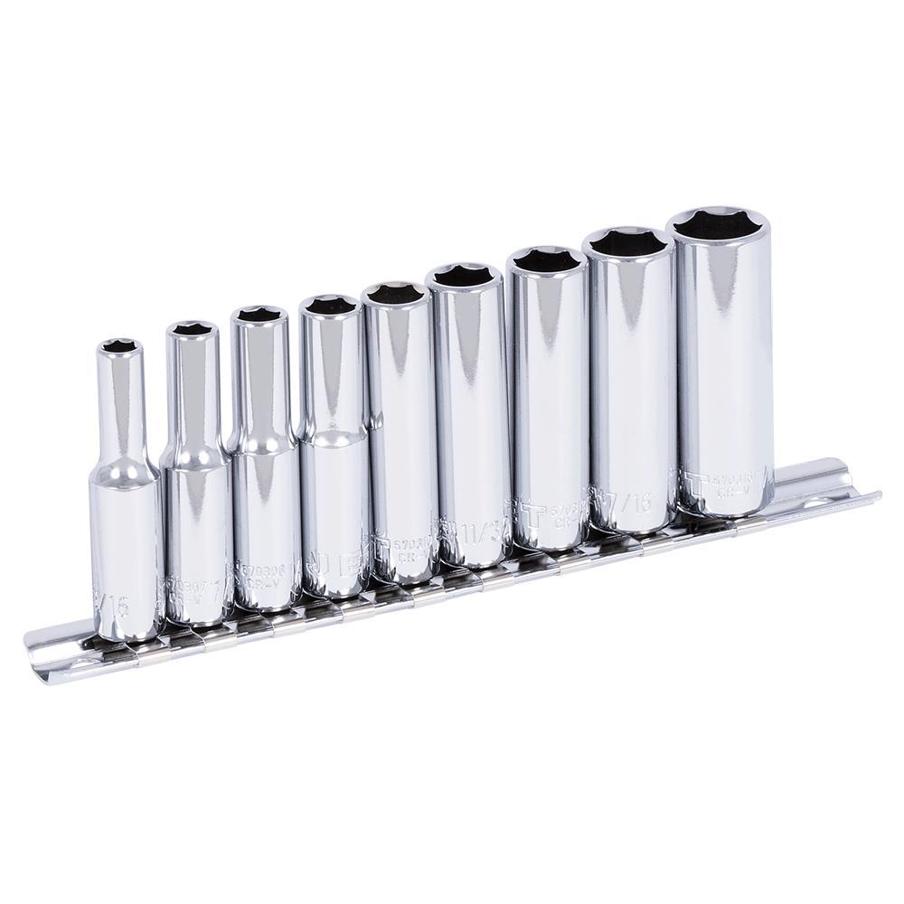 9 PC 1/4&#34; DR Deep SAE Socket Set -  12 Point