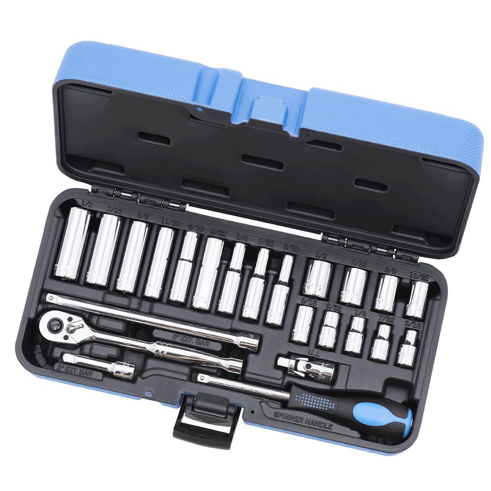 24 PC 1/4&#34;  DR SAE Socket Set - 12 Point