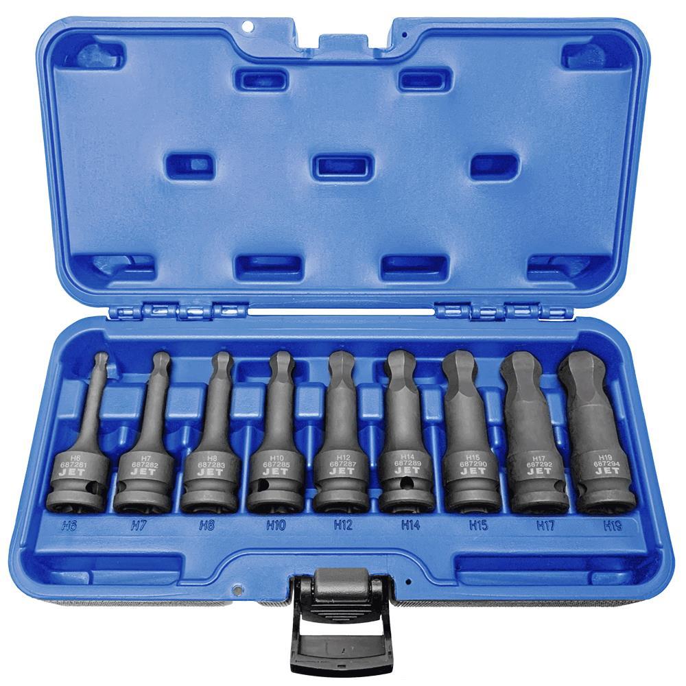 9-Piece 1/2&#34; DR Metric Ball Nose Hex Impact Socket Set
