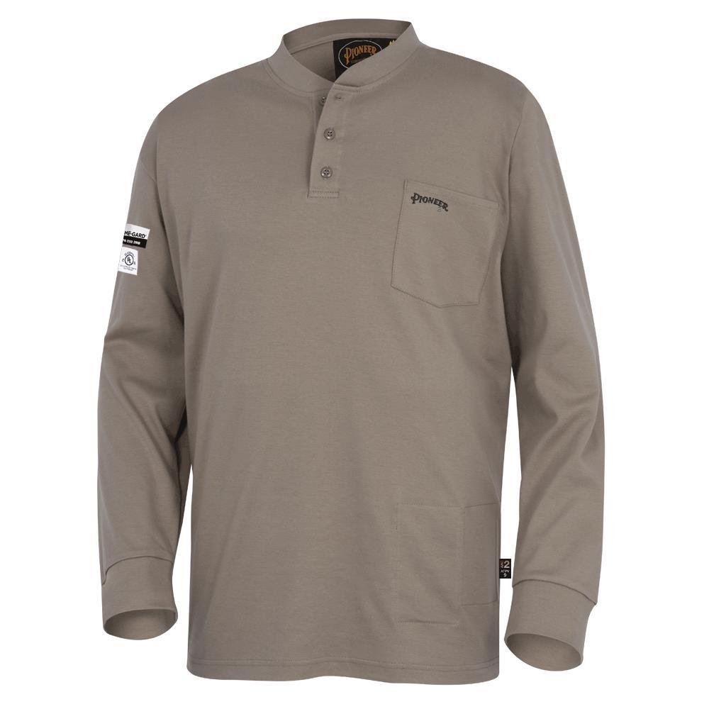 100% Cotton FR Interlock 7 oz. Henley Shirt - Beige - L