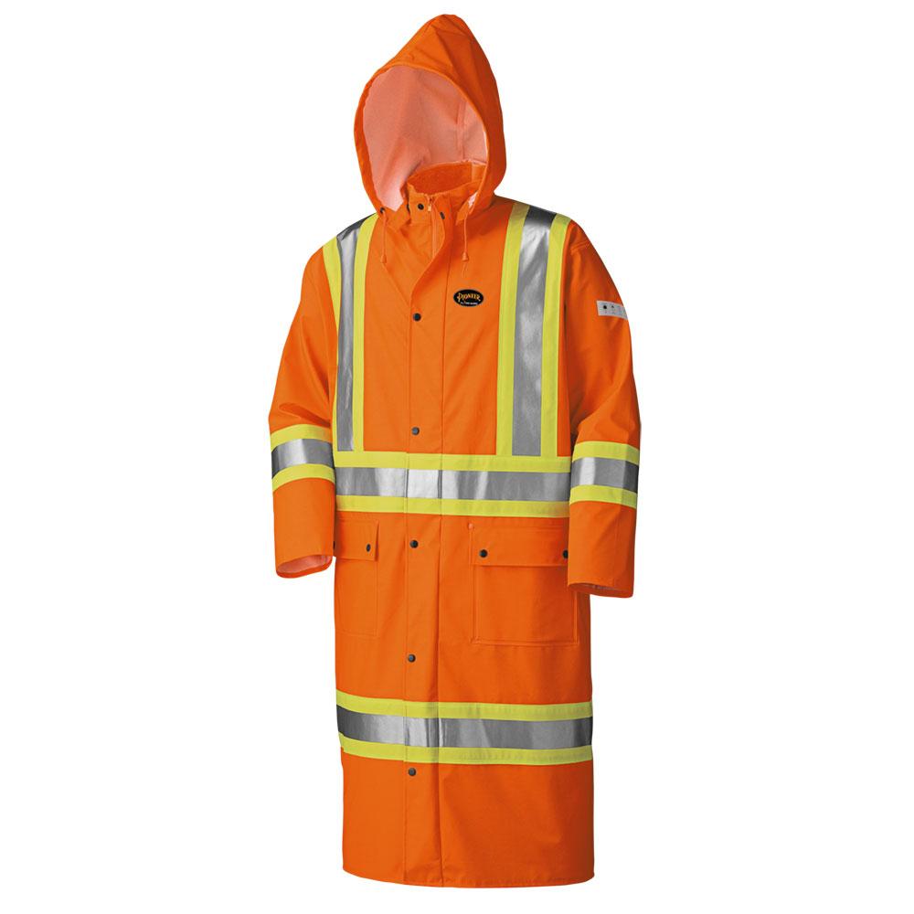Hi-Viz Orange Flame Resistant PU Stretch Long Waterproof Coat - M