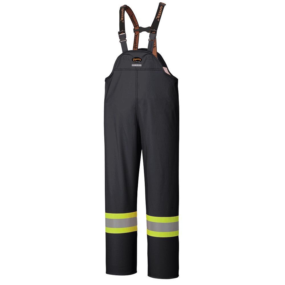 Black Hi-Viz Flame Resistant PU Stretch Waterproof Bib Pants - L
